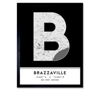 Wall Art Print Brazzaville DR Congo City Map Modern Typography Stylish Letter Framed Word Wee Blue Coo Black W12 inch x H16 inch