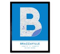 Wall Art Print Brazzaville DR Congo City Map Modern Typography Stylish Letter Framed Word Wee Blue Coo Blue W12 inch x H16 inch