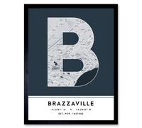 Wall Art Print Brazzaville DR Congo City Map Modern Typography Stylish Letter Framed Word Wee Blue Coo Navy W12 inch x H16 inch