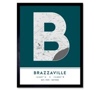 Wall Art Print Brazzaville DR Congo City Map Modern Typography Stylish Letter Framed Word Wee Blue Coo Teal W12 inch x H16 inch