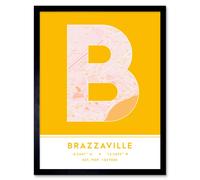Wall Art Print Brazzaville DR Congo City Map Modern Typography Stylish Letter Framed Word Wee Blue Coo Yellow W12 inch x H16 inch