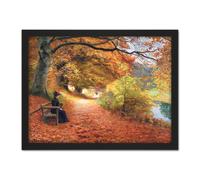 Wall Art Print Brendekilde Wooded Path Autumn Fall Painting Large Framed Wall Décor Art Artery8 White W18 inch x H24 inch