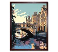 Wall Art Print Bridge of Sighs Cambridge University on Cam River Art Framed Artery8 Brown W12 inch x H16 inch