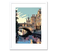 Wall Art Print Bridge of Sighs Cambridge University on Cam River Artwork Framed 9X7 Inch Artery8 White W7 inch x H9 inch