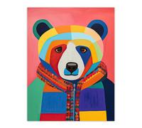 Wall Art Print Bright Bold Bear Fun Multicoloured Living Room Wee Blue Coo Multi W24 inch x H32 inch