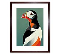 Wall Art Print Bright Bold Colourful Atlantic Puffin Bird Portrait Artwork Framed 9X7 Inch Artery8 Brown W7 inch x H9 inch