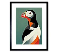Wall Art Print Bright Bold Colourful Atlantic Puffin Bird Portrait Artwork Framed 9X7 Inch Artery8 Black W7 inch x H9 inch