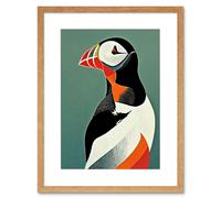 Wall Art Print Bright Bold Colourful Atlantic Puffin Bird Portrait Artwork Framed 9X7 Inch Artery8 Beige W7 inch x H9 inch