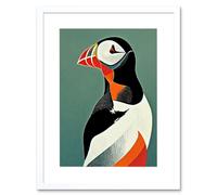 Wall Art Print Bright Bold Colourful Atlantic Puffin Bird Portrait Artwork Framed 9X7 Inch Artery8 White W7 inch x H9 inch