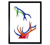 Wall Art Print Bright Colourful Scottish Wildlife Deer Antlers Framed Art Artery8 Black W7 inch x H9 inch