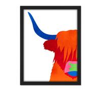 Wall Art Print Bright Highland Scottish Cow Bull Coo Colourful Large Framed Wall Décor Art Artery8 White W18 inch x H24 inch