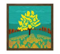 Wall Art Print Bright Yellow Tree On Turquoise Hill Modern Autumn Square Framed Picture 16X16 Inch Artery8 Brown W16 inch x H16 inch
