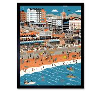 Wall Art Print Brighton Beach and Palace Pier Modern Abstract Art Framed Artery8 Black W12 inch x H16 inch