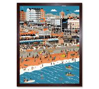 Wall Art Print Brighton Beach and Palace Pier Modern Abstract Art Framed Artery8 Brown W12 inch x H16 inch