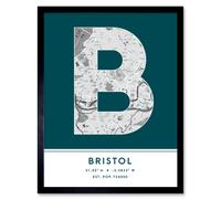 Wall Art Print Bristol England United Kingdom City Map Modern Typography Stylish Letter Framed Word Wee Blue Coo Teal W12 inch x H16 inch