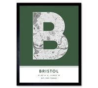 Wall Art Print Bristol England United Kingdom City Map Modern Typography Stylish Letter Framed Word Wee Blue Coo Green W12 inch x H16 inch
