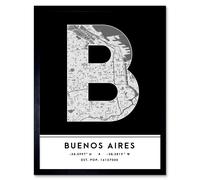 Wall Art Print Buenos Aires Argentina City Map Modern Typography Stylish Letter Framed Word Wee Blue Coo Black W12 inch x H16 inch