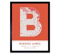 Wall Art Print Buenos Aires Argentina City Map Modern Typography Stylish Letter Framed Word Wee Blue Coo Orange W12 inch x H16 inch