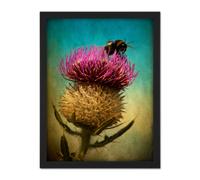 Wall Art Print Bumble Bee and Thistle Large Framed Wall Décor Art Artery8 Light Oak W18 inch x H24 inch