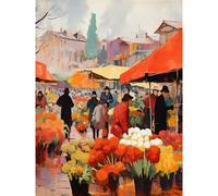 Wall Art Print Busy Flower Market Warm Amber Orange Yellow Oil Painting Poster Artery8 Multi W24 inch x H32 inch