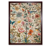 Wall Art Print Butterflies And Flower Plants Pattern Folk Art Watercolour Painting Art Framed Artery8 Brown W12 inch x H16 inch