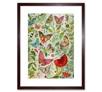Wall Art Print Butterflies And Leaves Folk Art Watercolour Painting Artwork Framed 9X7 Inch Artery8 Brown W7 inch x H9 inch