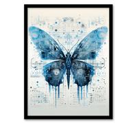 Wall Art Print Butterfly Robot Hybrid Secret Military Schematic Blue Futuristic Complex Arcane Manuscript Gift For Him Man Cave Art Framed Artery8 Black W12 inch x H16 inch