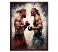 Wall Art Print Cage Fight Oil Paint Artwork Combat Mixed Martial Arts Boxing Wrestling Art Framed Artery8 Brown W12 inch x H16 inch