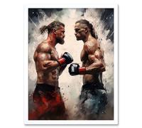 Wall Art Print Cage Fight Oil Paint Artwork Combat Mixed Martial Arts Boxing Wrestling Art Framed Artery8 White W12 inch x H16 inch