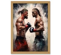 Wall Art Print Cage Fight Oil Paint Artwork Combat Mixed Martial Arts Boxing Wrestling Artwork Framed A4 Artery8 Light Oak A4