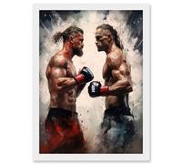 Wall Art Print Cage Fight Oil Paint Artwork Combat Mixed Martial Arts Boxing Wrestling Artwork Framed A4 Artery8 White A4