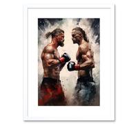 Wall Art Print Cage Fight Oil Paint Artwork Combat Mixed Martial Arts Boxing Wrestling Artwork Framed 9X7 Inch Artery8 White W7 inch x H9 inch