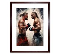 Wall Art Print Cage Fight Oil Paint Artwork Combat Mixed Martial Arts Boxing Wrestling Artwork Framed 9X7 Inch Artery8 Brown W7 inch x H9 inch