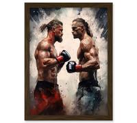 Wall Art Print Cage Fight Oil Paint Artwork Combat Mixed Martial Arts Boxing Wrestling Artwork Framed A4 Artery8 Brown A4