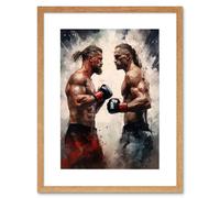 Wall Art Print Cage Fight Oil Paint Artwork Combat Mixed Martial Arts Boxing Wrestling Artwork Framed 9X7 Inch Artery8 Beige W7 inch x H9 inch