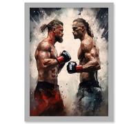 Wall Art Print Cage Fight Oil Paint Artwork Combat Mixed Martial Arts Boxing Wrestling Artwork Framed A4 Artery8 Grey A4