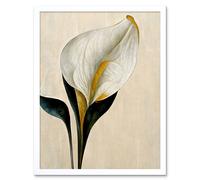 Wall Art Print Cala Lily Lilies Flower Abstract Minimalist Painting Cream Emerald Green Mustard Art Framed Artery8 White W12 inch x H16 inch