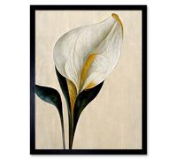 Wall Art Print Cala Lily Lilies Flower Abstract Minimalist Painting Cream Emerald Green Mustard Art Framed Artery8 Black W12 inch x H16 inch
