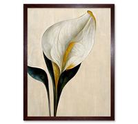 Wall Art Print Cala Lily Lilies Flower Abstract Minimalist Painting Cream Emerald Green Mustard Art Framed Artery8 Brown W12 inch x H16 inch