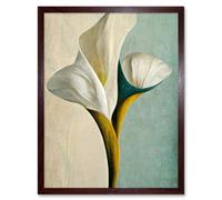 Wall Art Print Cala Lily Lilies Flower Abstract Minimalist Painting Duck Egg Cream Mustard Art Framed Artery8 Brown W12 inch x H16 inch