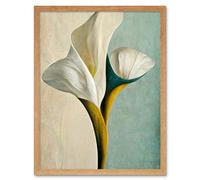 Wall Art Print Cala Lily Lilies Flower Abstract Minimalist Painting Duck Egg Cream Mustard Art Framed Artery8 Light Oak W12 inch x H16 inch