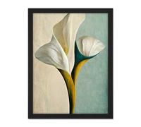 Wall Art Print Cala Lily Lilies Flower Abstract Minimalist Painting Duck Egg Cream Mustard Large Framed Wall Décor Art Artery8 Brown W18 inch x H24 inch
