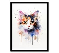 Artery8 Calico Cat Lovers Gift Watercolour Pet Portrait Painting Artwork Artwork Framed Wall Art Print A4