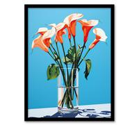 Wall Art Print Calla Lilies in Vase Stylised Painting Green Pink Blue Framed Art Artery8 Blue A4