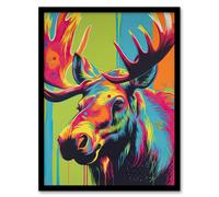 Wall Art Print Canadian Moose Painting Vibrant Portrait Modern Artwork Art Framed Artery8 Multi W12 inch x H16 inch
