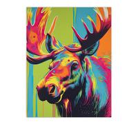 Wall Art Print Canadian Moose Painting Vibrant Portrait Modern Artwork Poster Artery8 Multi W24 inch x H32 inch