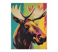Wall Art Print Canadian Moose Psychedelic Animal Portrait Screen Artwork Vibrant Bold Bright Colourful Painting Poster Artery8 Multi W24 inch x H32 inch