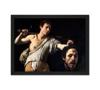 Wall Art Print Caravaggio David With Head Goliath Religious Painting Large Framed Wall Décor Art Artery8 Light Oak W18 inch x H24 inch