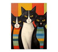 Wall Art Print Cat Mafia Mob Portrait Orange Blue Green Whimsical Oil Painting Poster Artery8 Multi W24 inch x H32 inch