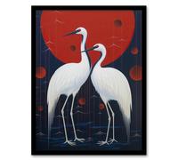 Wall Art Print Celestial Cranes Red Blue Heron Birds Living Room Framed Wee Blue Coo Red A4